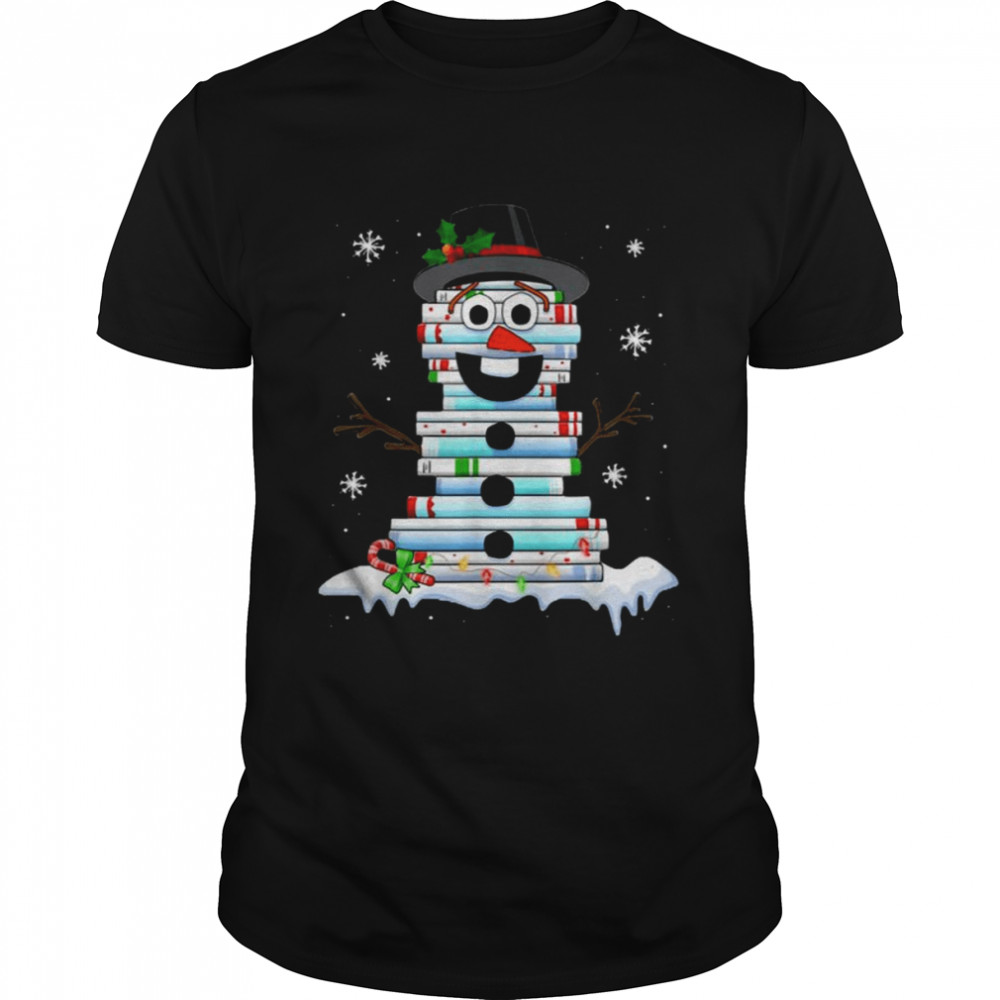 Book Stack Librarian Book Christmas Snowman shirt Classic Men's T-shirt