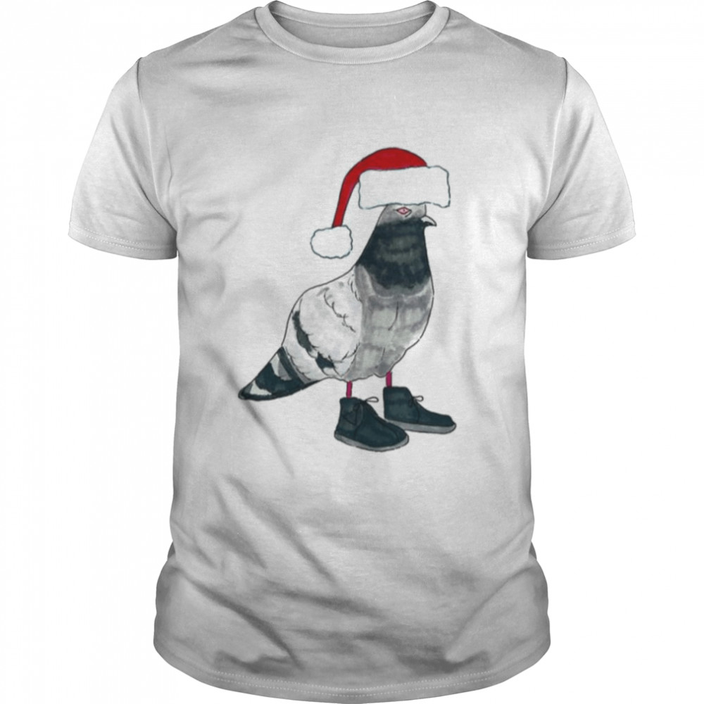Christmas Pigeon In Santa Hat Wearing Shoes shirt Classic Men's T-shirt