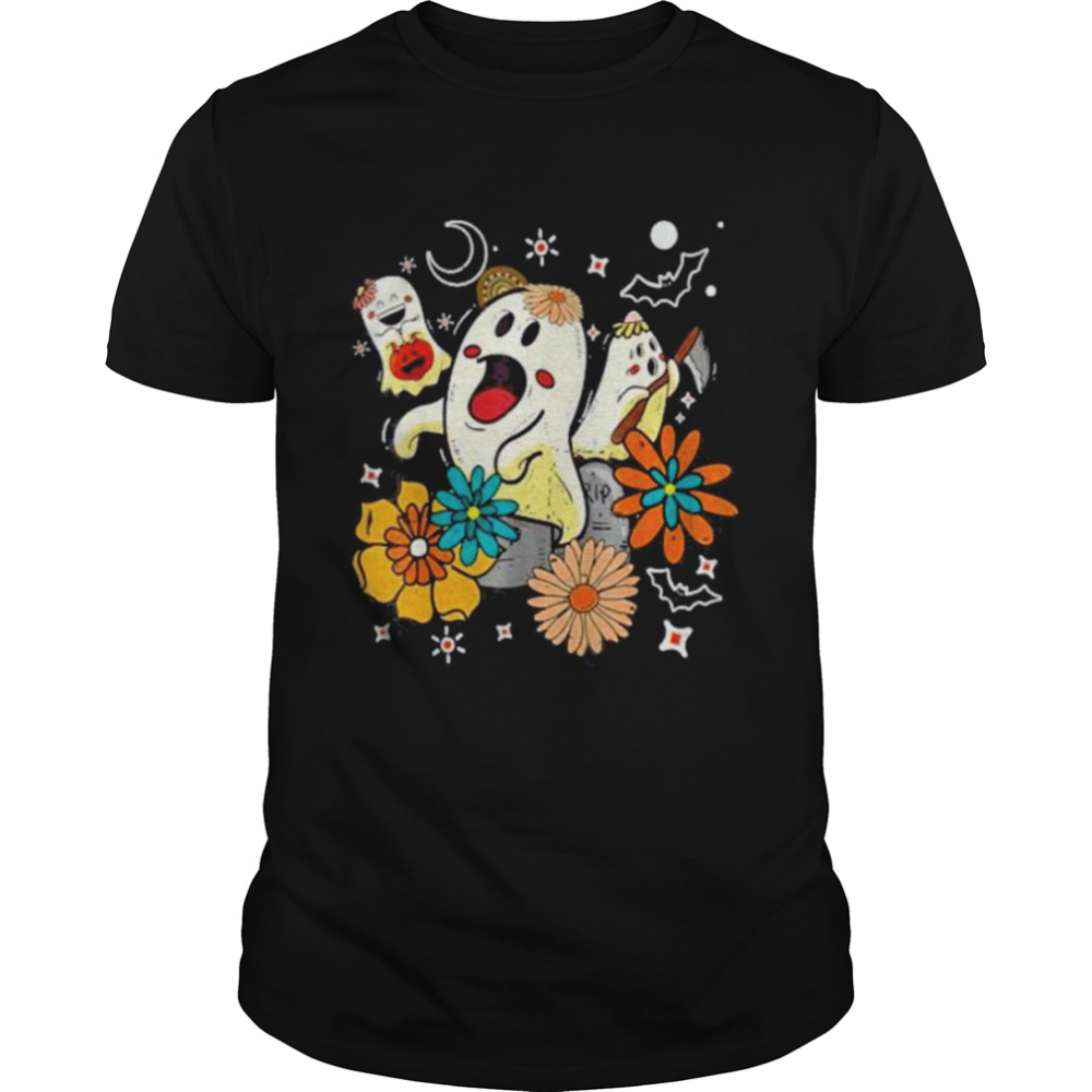 Retro Floral Halloween Ghost  shirt Classic Men's T-shirt