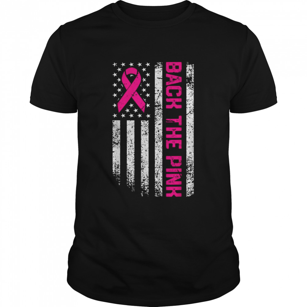 Back The Pink Ribbon US USA Flag Breast Cancer Awareness T-Shirt