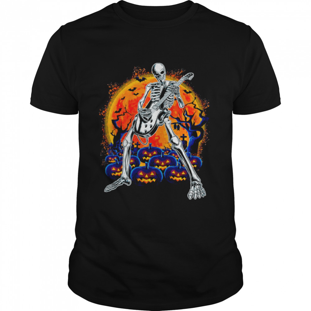 Happy Skeleton Guitar Spooky Halloween Rock Band Concert t-shirts