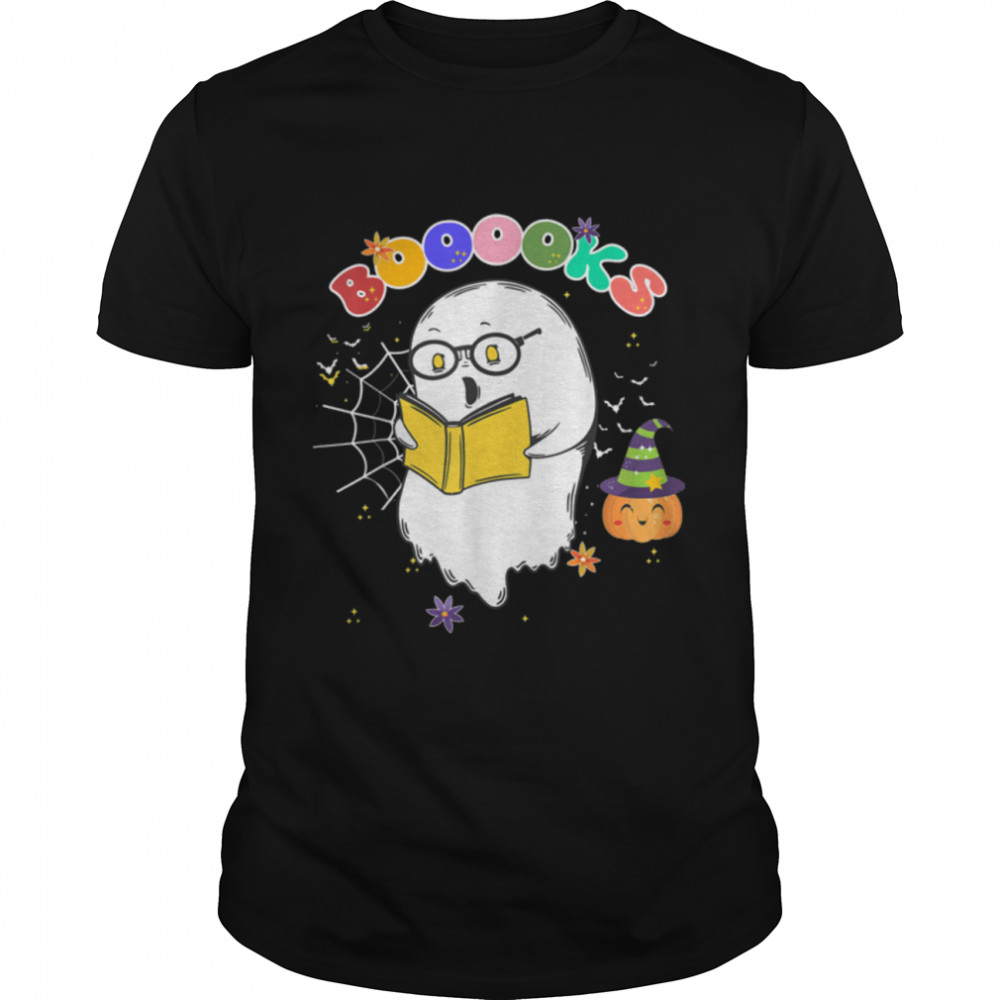 Cute Ghost Book Reading Teacher School Funny Halloween 2022 T-Shirt B0BHJCJFG1