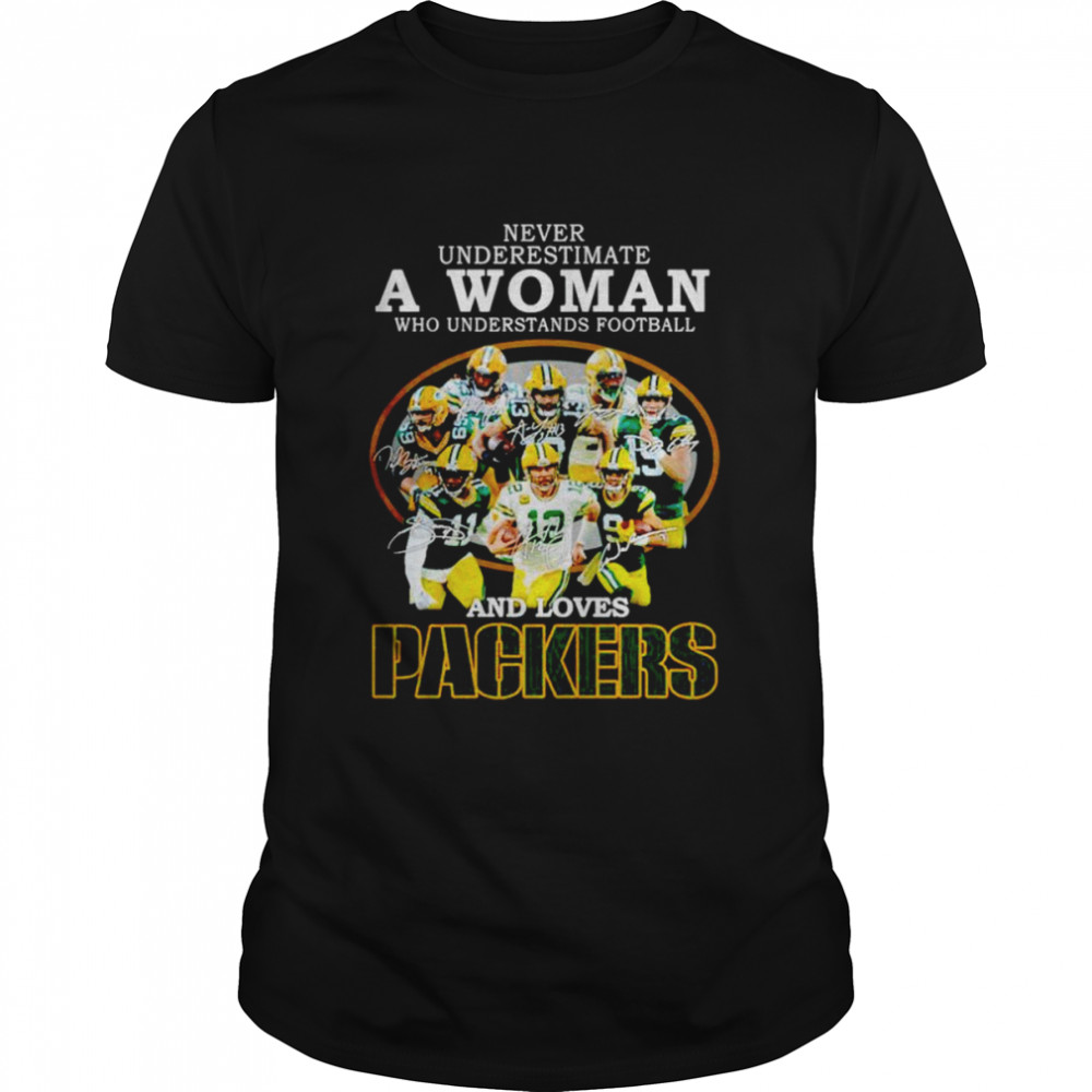 Never underestimate a woman who understands football and loves Packers signatures 2022 T-shirt