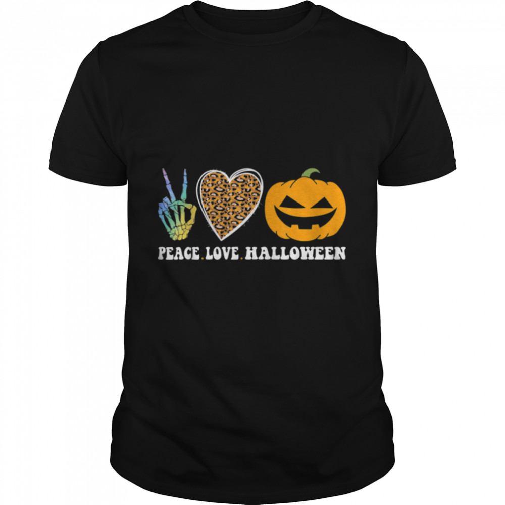 Peace Love Halloween Happy Halloween Pumpkin Leopard Heart T-Shirt B0BHJM5DXBs