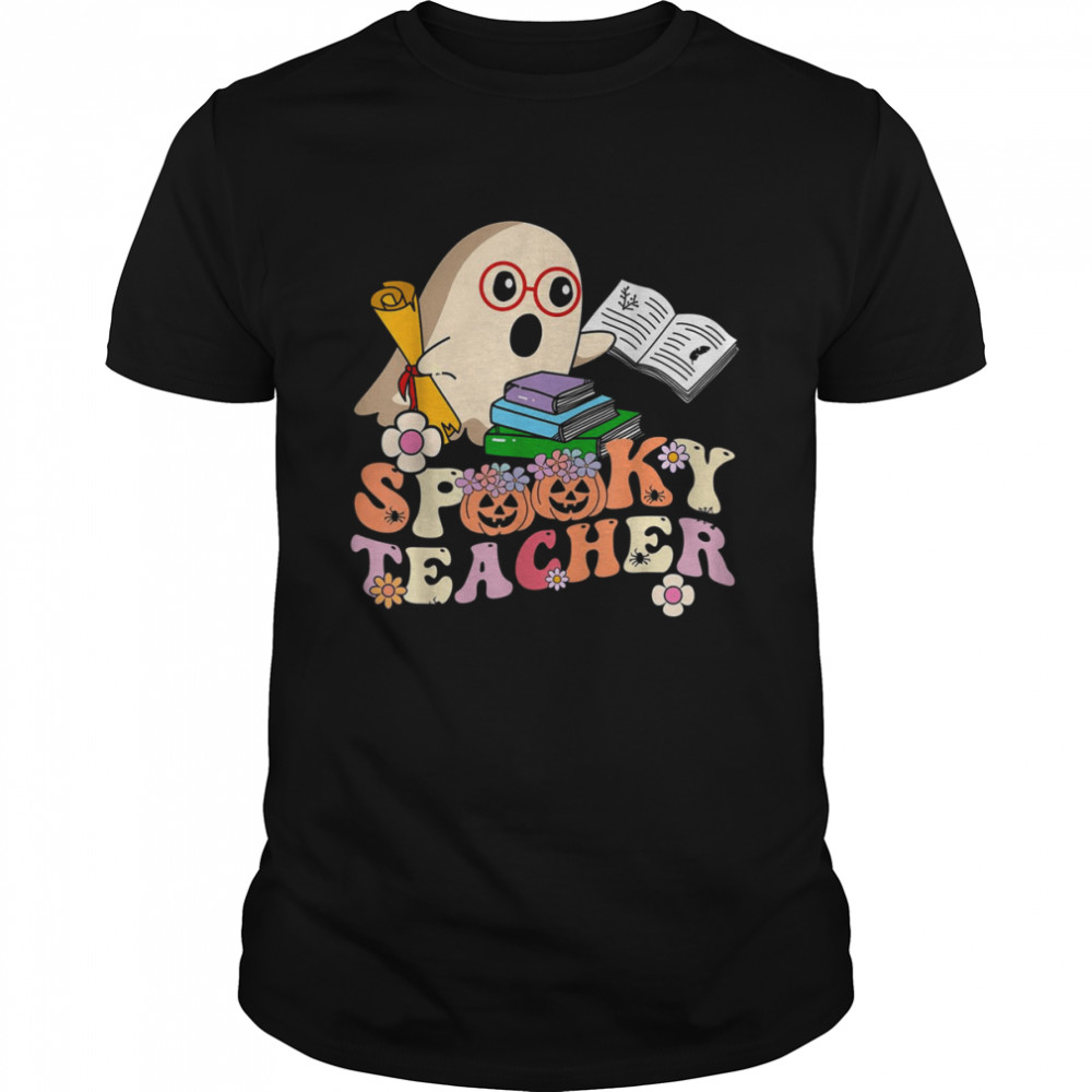 Spooky Teacher Groovy Retro Ghost Halloween Teacher T-Shirts