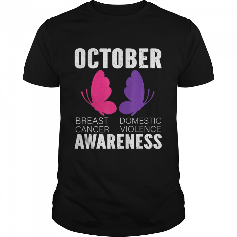 Breast Cancer And Domestic Violence Awareness Butterfly T-Shirts