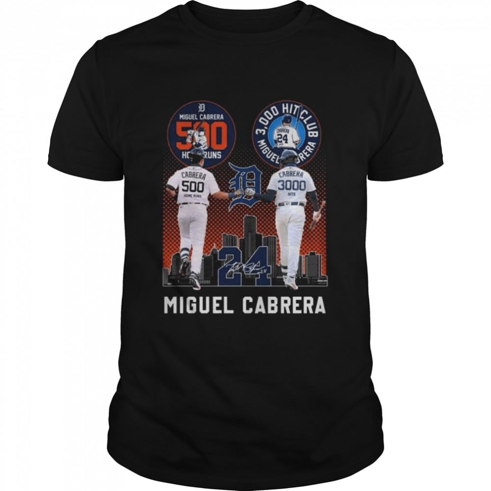 Miguel Cabrera Detroit Tigers 500 Home Runs and 3,000 Hit Club signature shirt