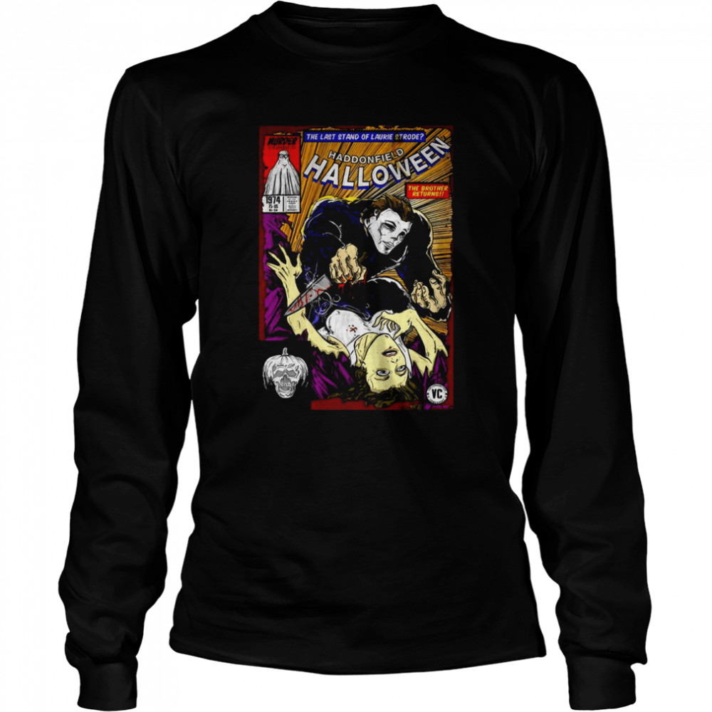 Michael Myers Haddonfield Book Cover Scary Movie Halloween shirt Long Sleeved T-shirt