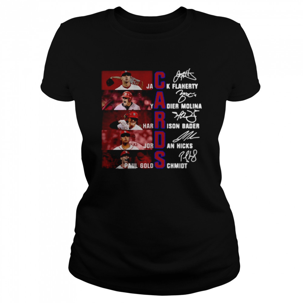 Cards Jack Flaherty Yadier Molina Harrison Bader Hicks Paul Gold Schmid shirt Classic Women's T-shirt