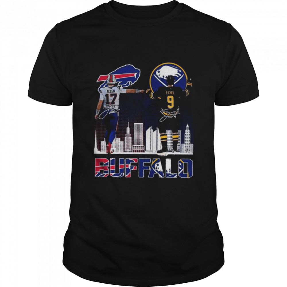 Josh Allen Buffalo Bills and Jack Eichel Buffalo Sabres signatures shirt