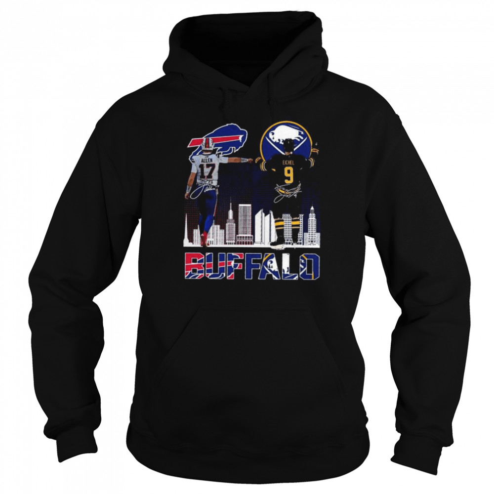 Josh Allen Buffalo Bills and Jack Eichel Buffalo Sabres signatures shirt Unisex Hoodie