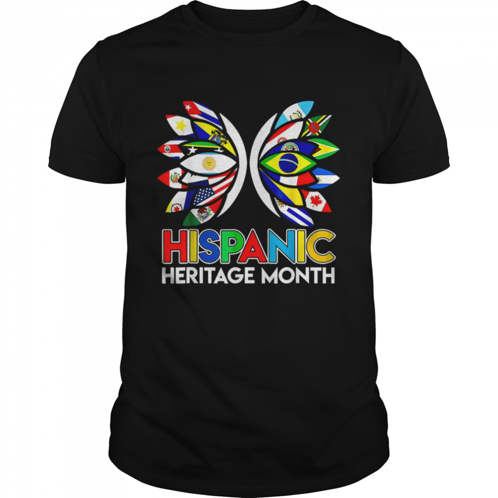 Butterfly Hispanic Heritage Month Latino All Countries Flags shirt