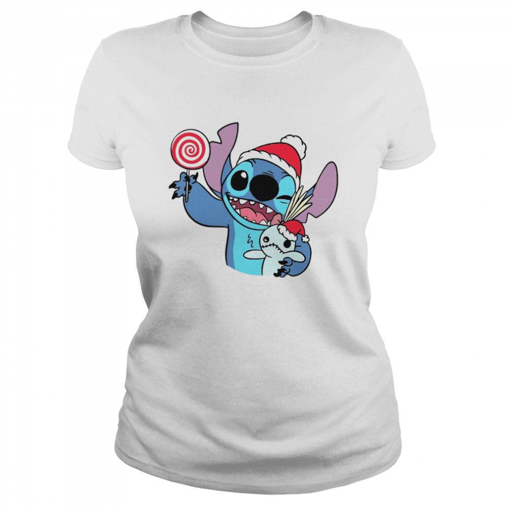 Candy Christmas Tree Santa Hat Present Christmas Holiday Stitch Christmas shirt Classic Women's T-shirt