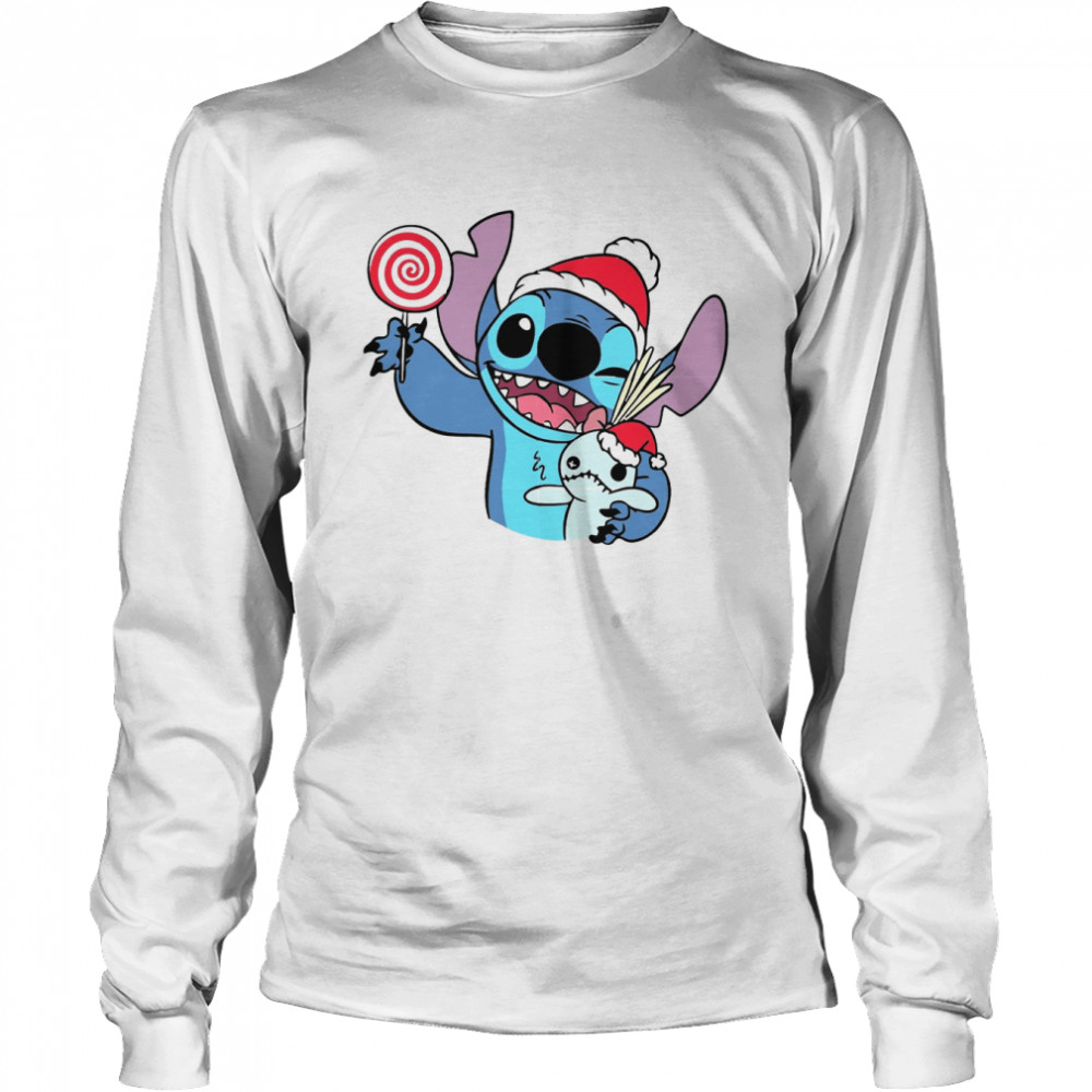 Candy Christmas Tree Santa Hat Present Christmas Holiday Stitch Christmas shirt Long Sleeved T-shirt