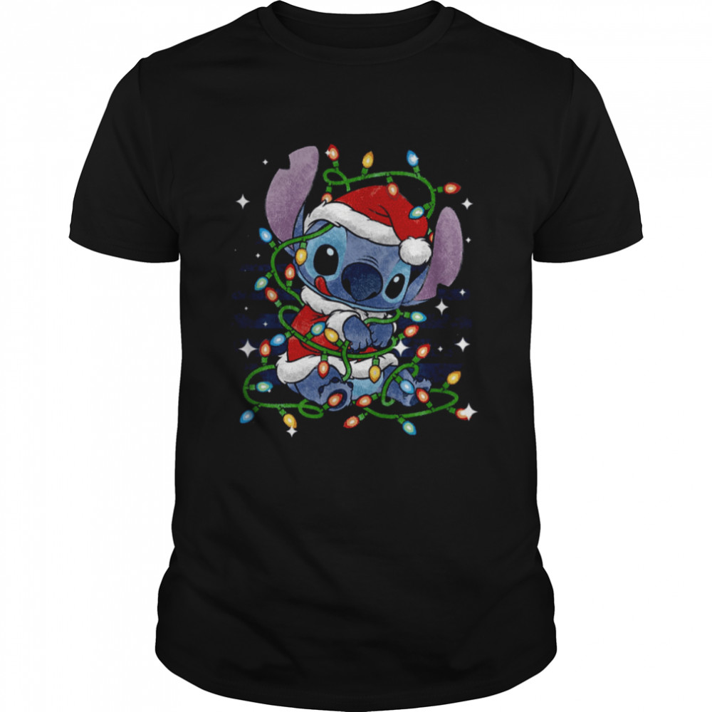 Cartoon Design Santa Hat Present Holiday Stitch Christmas shirt
