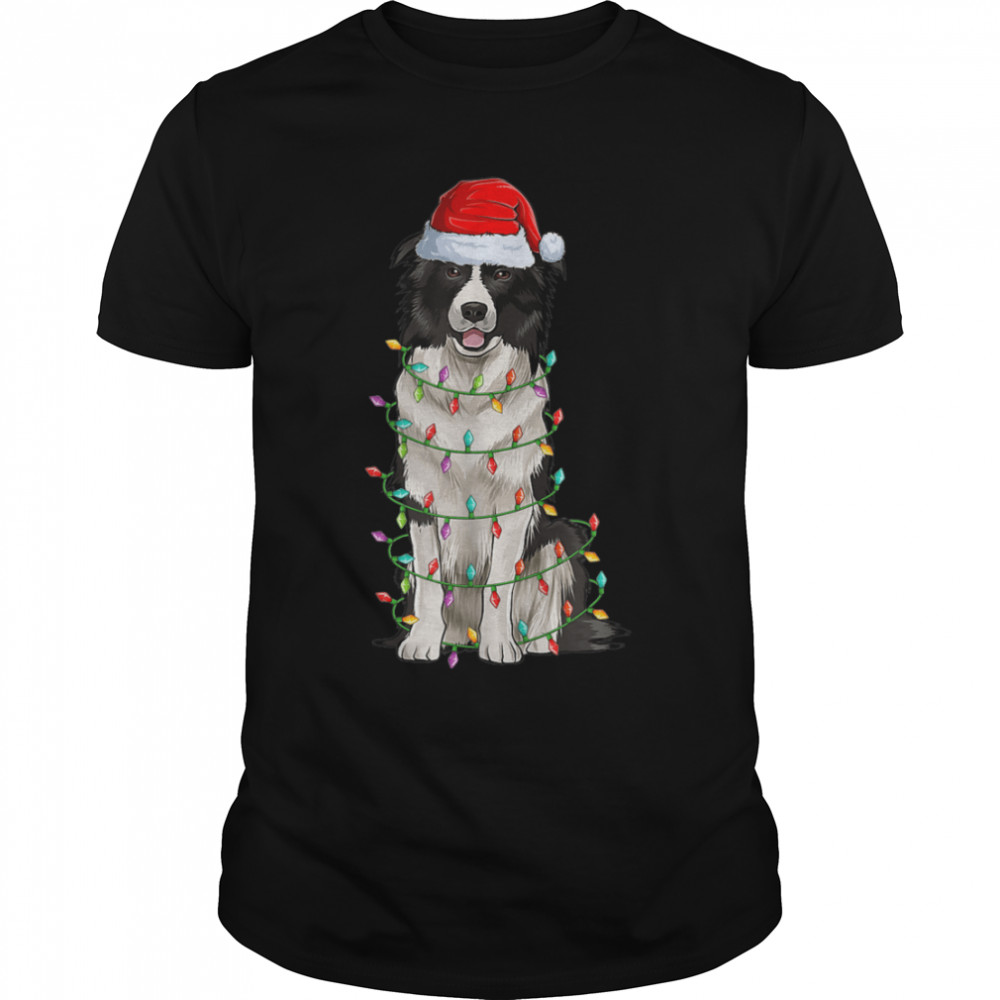 Border Collie Christmas Lights Xmas Dog Lover T-Shirt B0BJVF7PBX