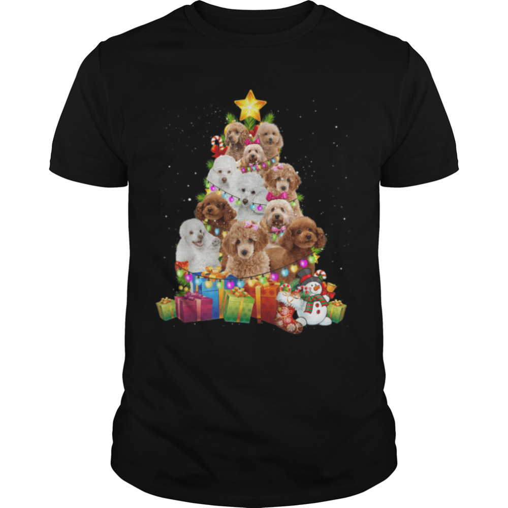Funny Poodle Dog Christmas Tree Lights Costume Pet Owner T-Shirt B0BJVCCL2J