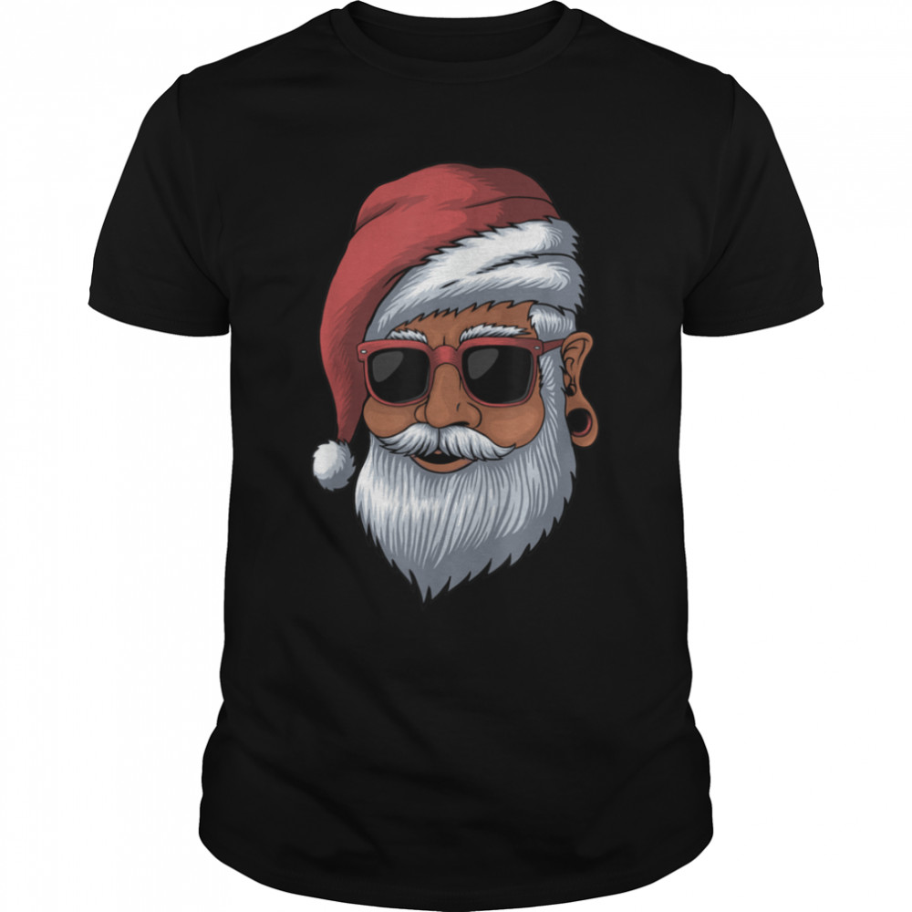 Santa Claus Black Sunglasses Christmas African American Xmas T-Shirt B0BK1SNL17