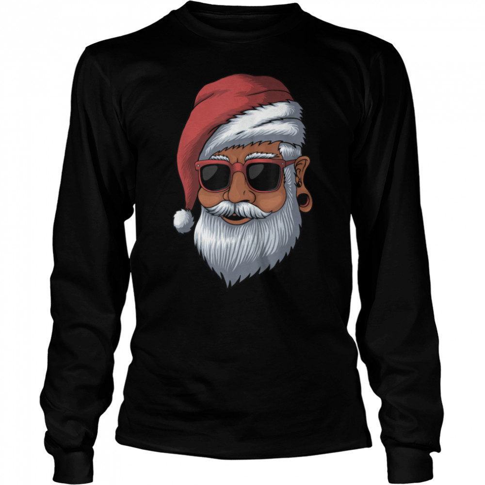 Santa Claus Black Sunglasses Christmas African American Xmas T- B0BK1SNL17 Long Sleeved T-shirt