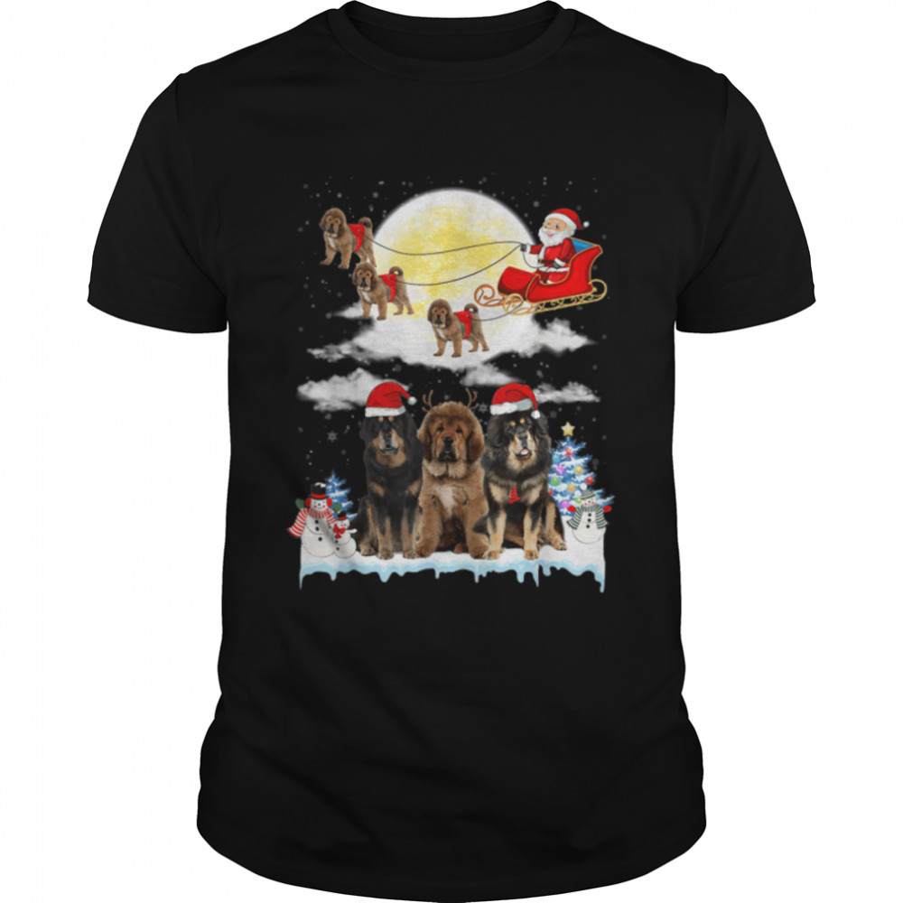 Tibetan Mastiff Funny Reindeer Christmas Moon Santa Dog T-Shirt B0BJVBS66L