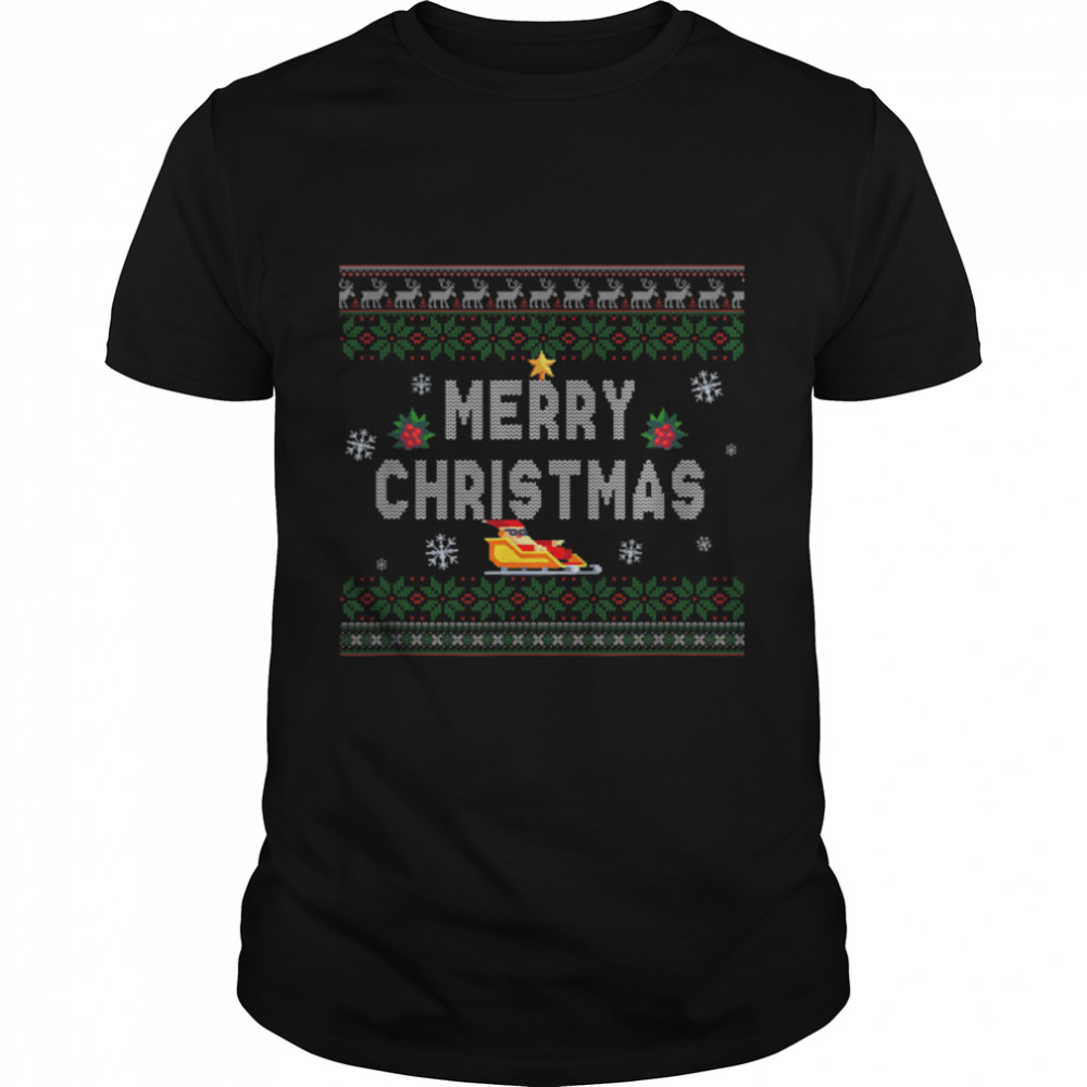 Ugly Christmas Sweater Cute Santa Claus Sleigh Christmas T-Shirt B0BK1VHWK4