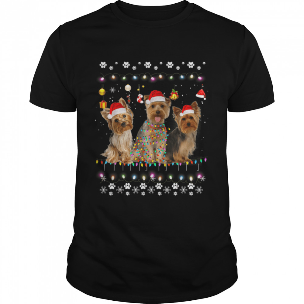 Yorkshire Terrier Dog Santa Tree Christmas Sweater Xmas Dogs T-Shirt B0BJVCY5L1