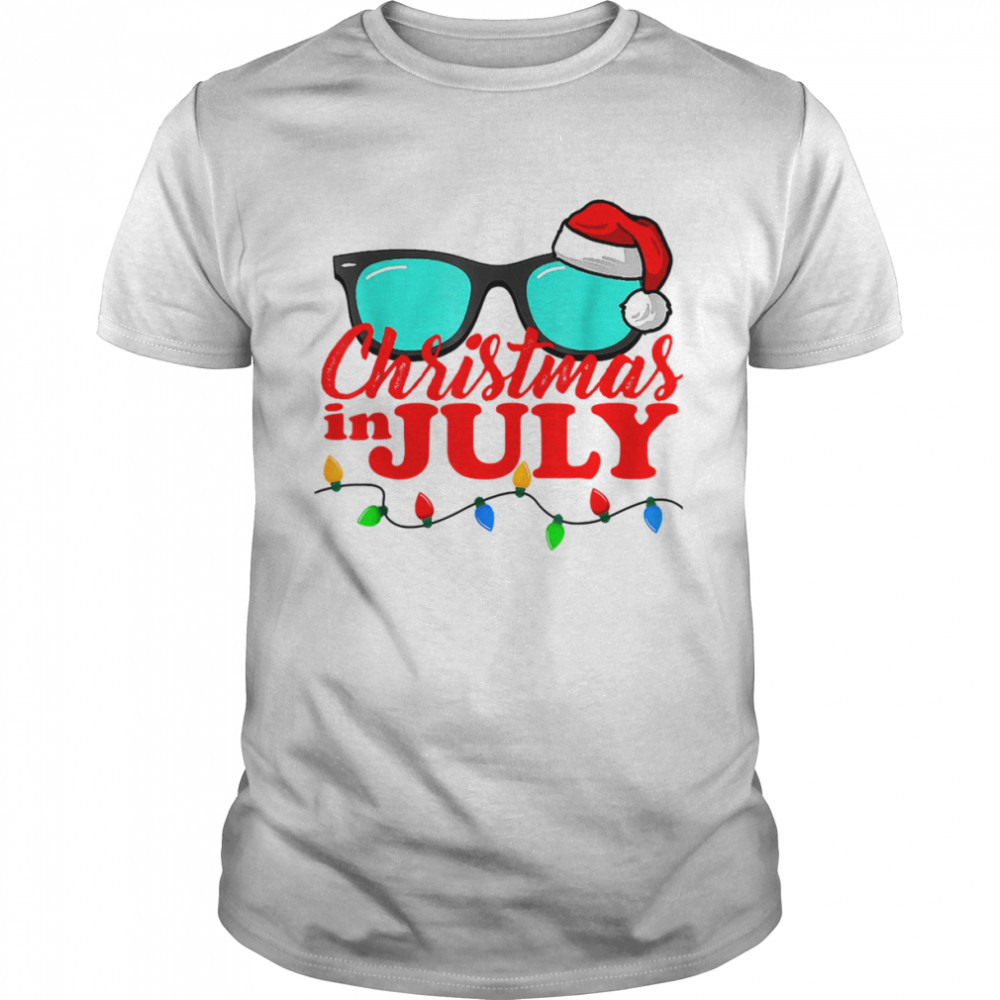 Christmas In July Santa Hat Sunglasses Summer Celebration T-Shirt