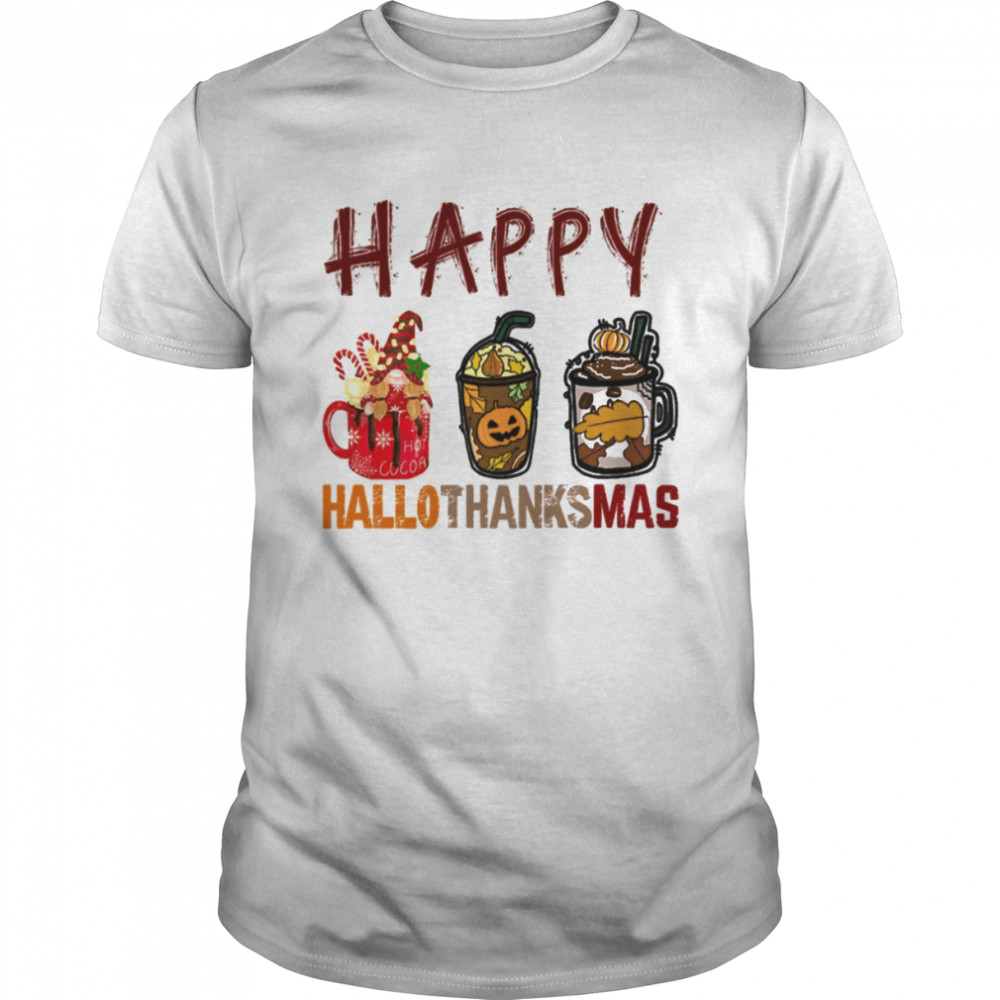 Happy Hallothanksmas Wine Glasses Witch Santa Pumpkin shirt