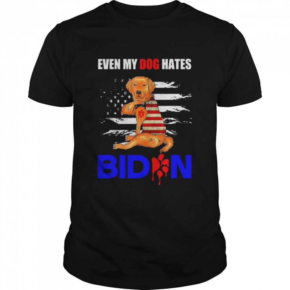 Even My Dog Hates Biden USA Flag Golden Retriever Tee Shirt