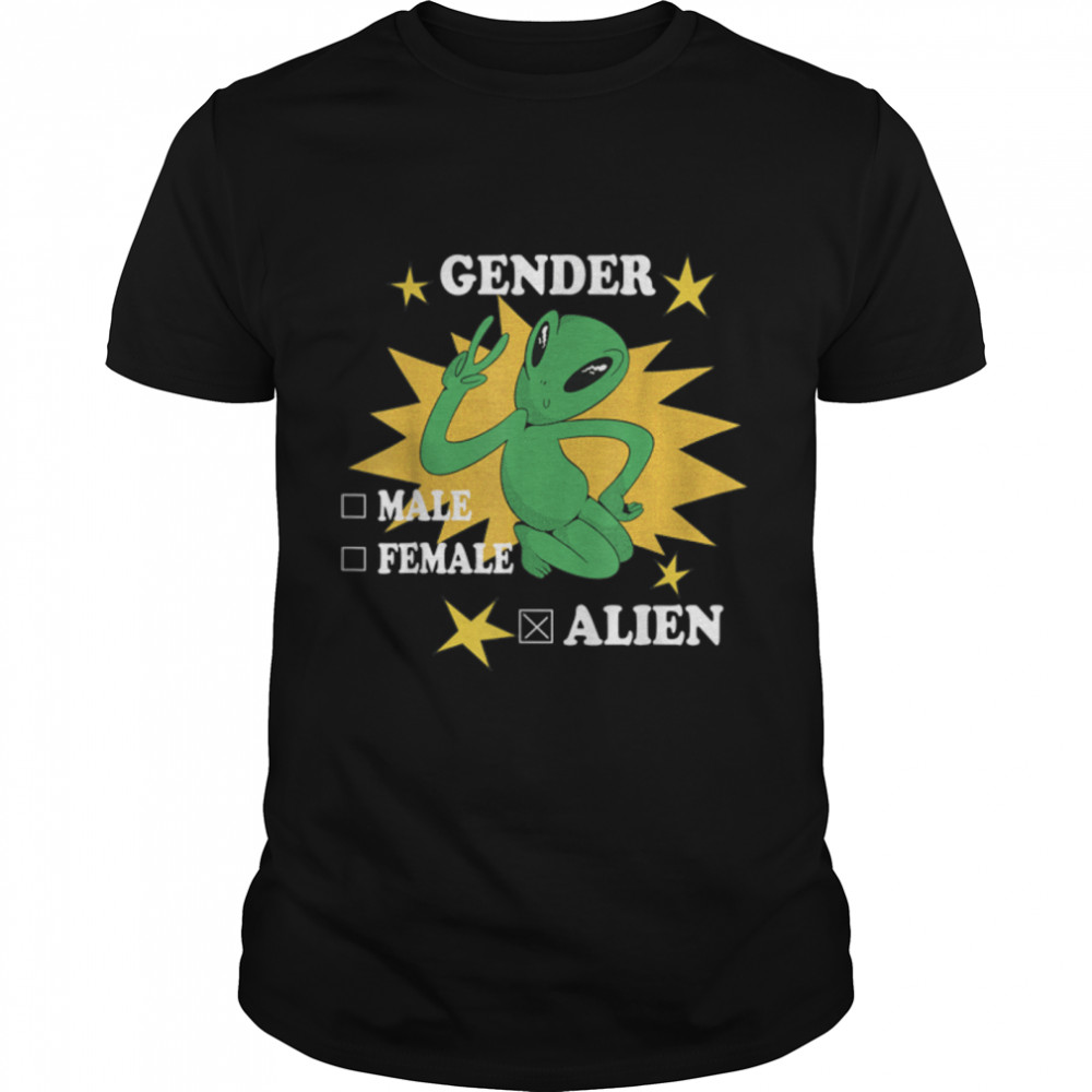 Gender Male Female Alien Finger sign peace T-Shirt B0BKL5X5Z4