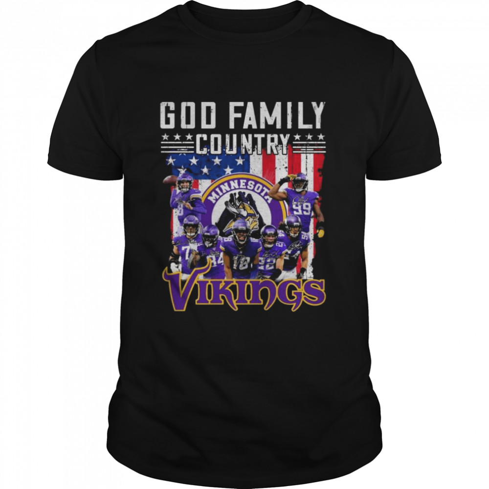 God family country Minnesota Vikings American flag signatures shirt
