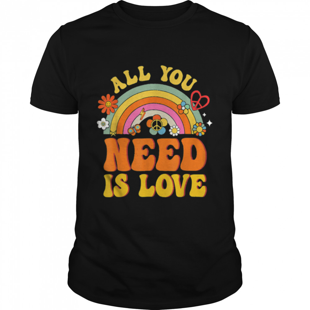 Peace Sign Love 60s 70 Hippie Groovy Vibes Rainbow T-Shirt B0BKL6J8WB