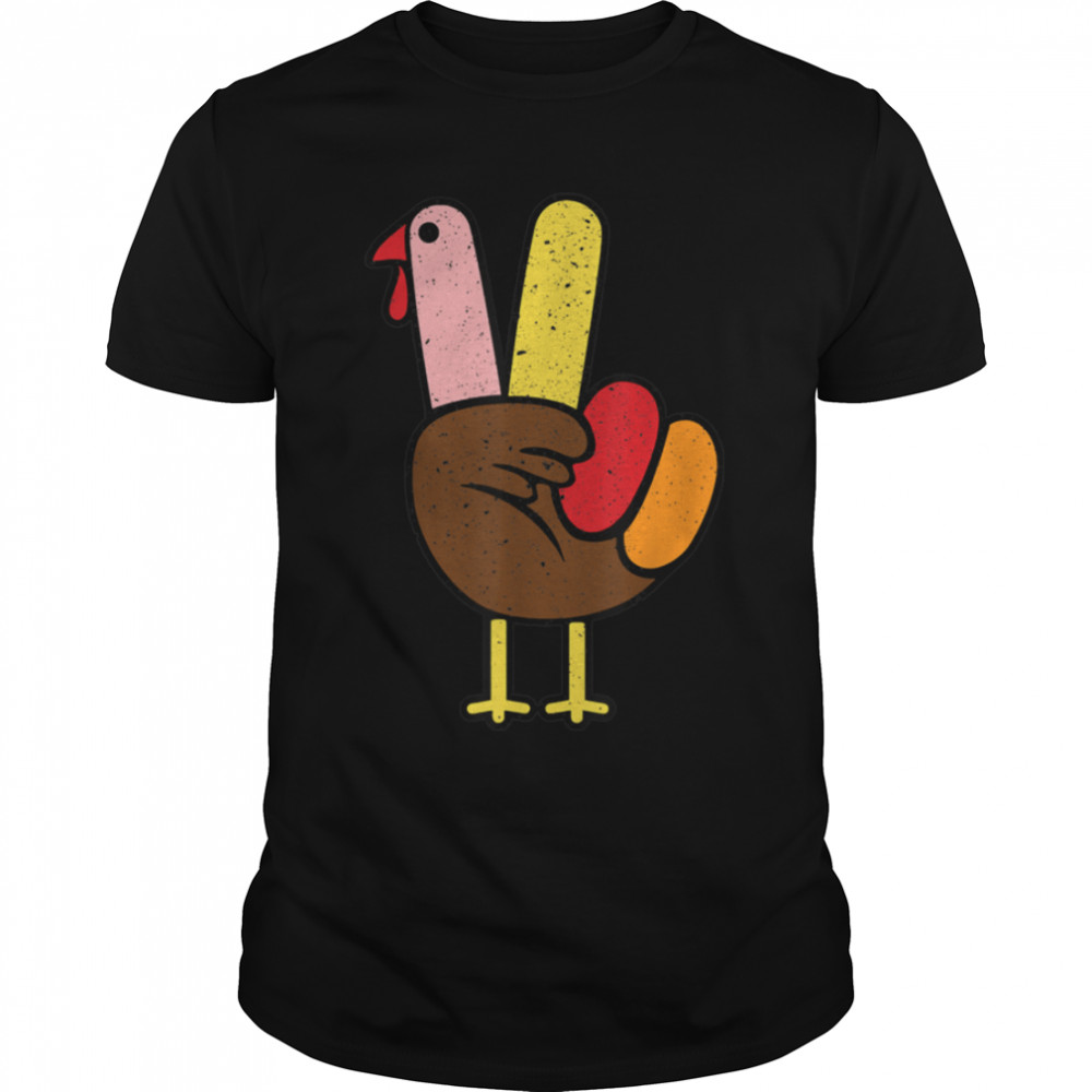 Peace Sign Turkey Hand Cool Thanksgiving Hippie Men Women T-Shirt B0BKL8FSF3
