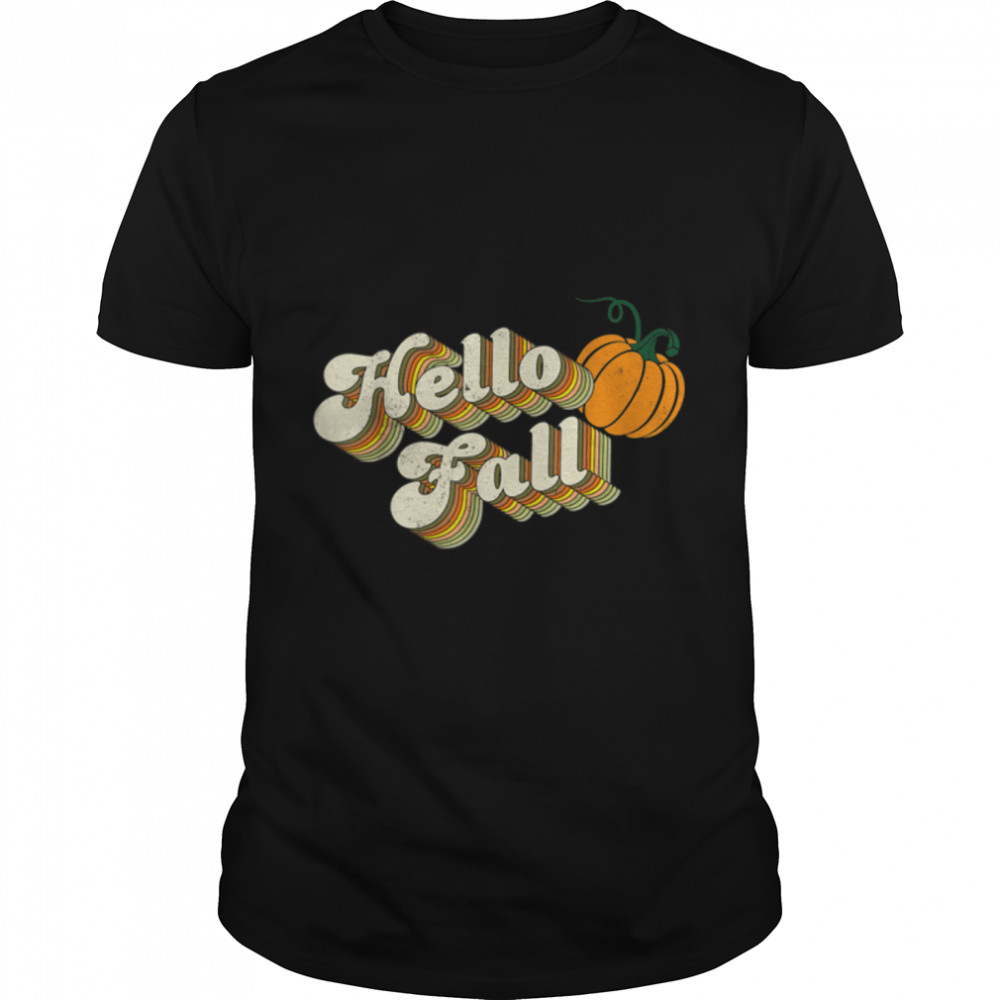 Retro Pumpkin Hello Fall Vintage Autumn Thanksgiving T-Shirt B0BKL7PSD5