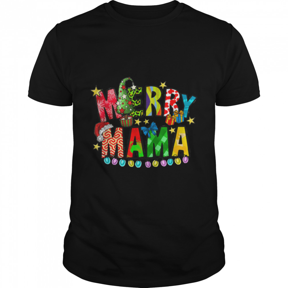 Very Merry Mama Christmas Retro Lights Mama Mom Xmas T-Shirt B0BKLLRX9H