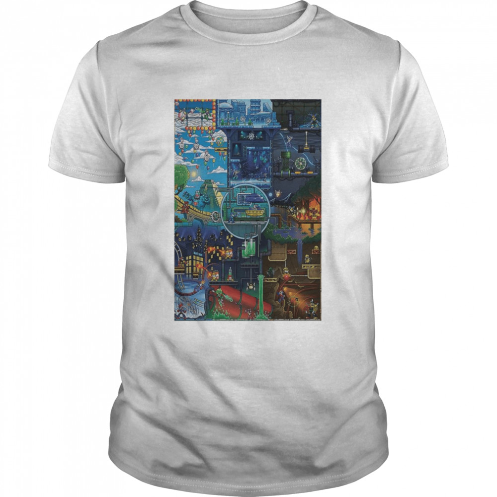 Mega Man 11 level medley t-shirt