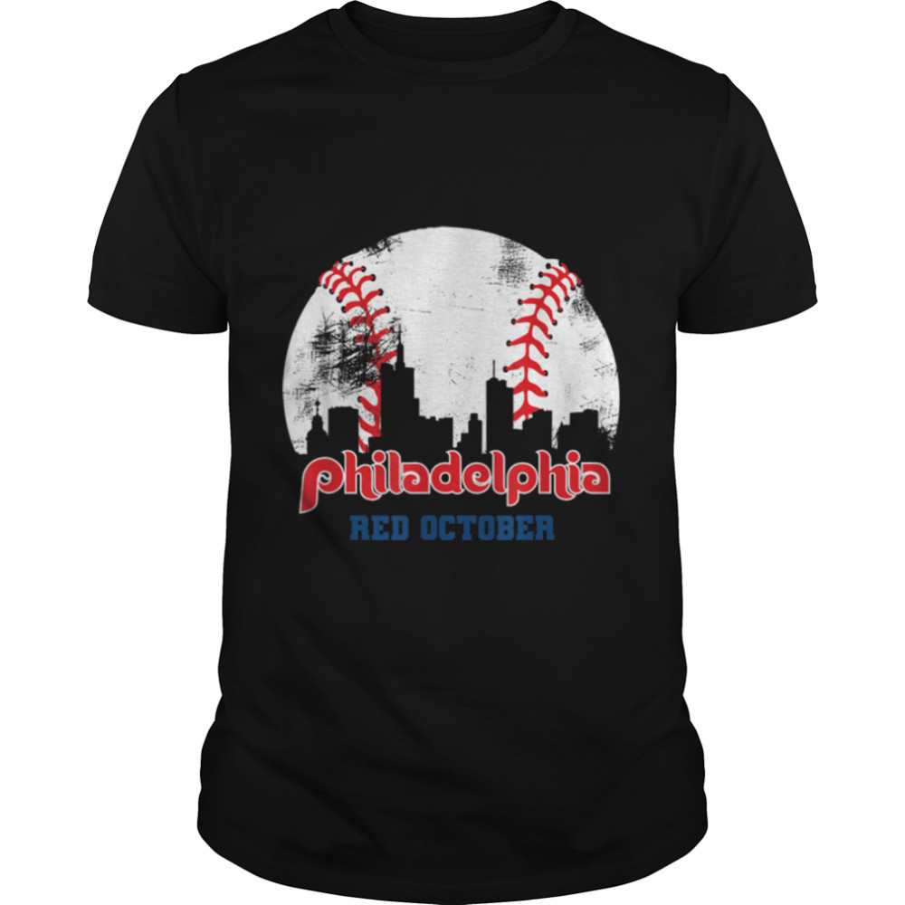 Philadelphia Red October Philly skyline Vintage Baseball T-Shirt B0BKVYBVTV