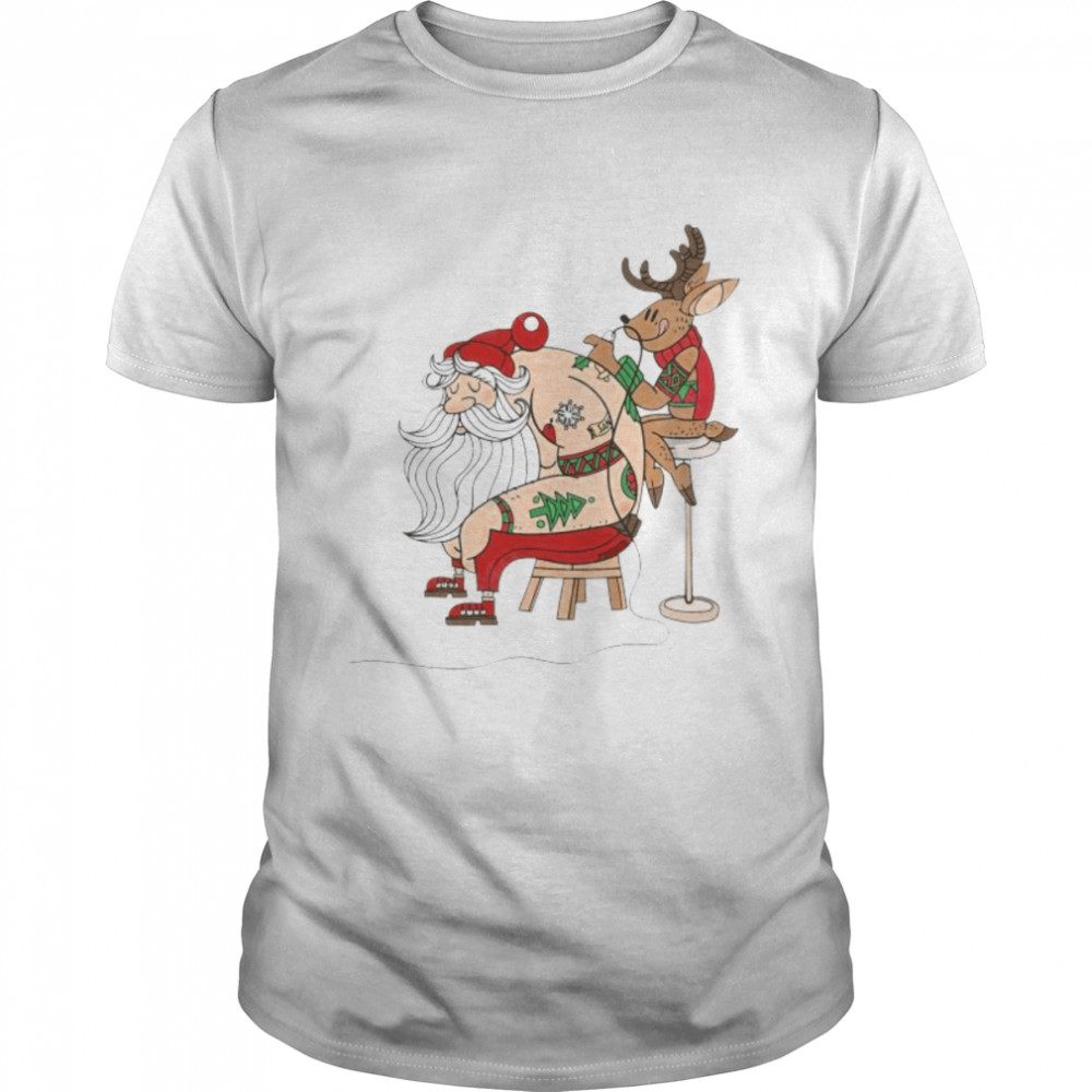 Best reindeer tattoo for Santa Claus Christmas shirt
