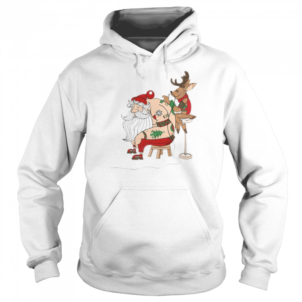 Best reindeer tattoo for Santa Claus Christmas shirt Unisex Hoodie