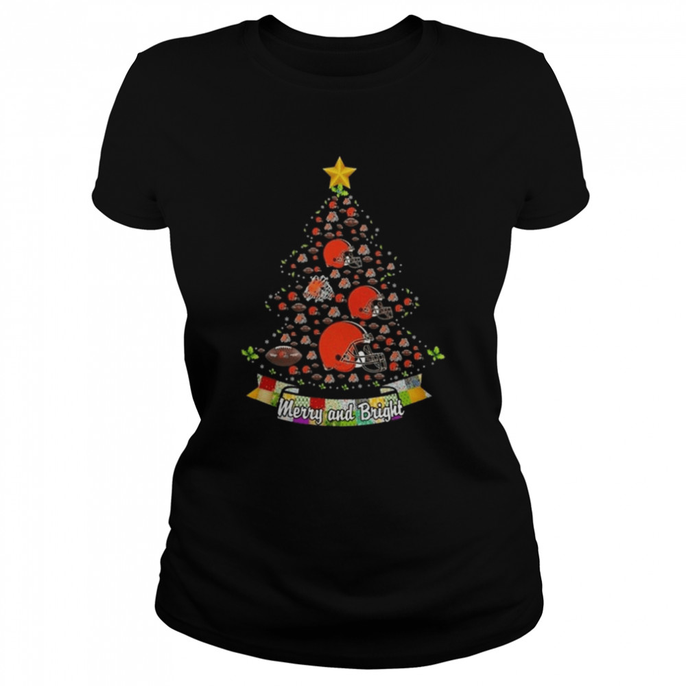 Merry And Bright Cleveland Browns NFL Christmas Tree 2022 Classic Women's T-shirt