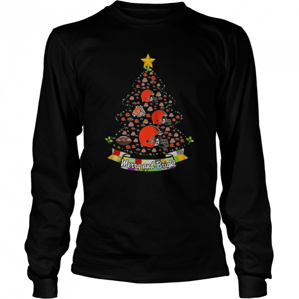 Merry And Bright Cleveland Browns NFL Christmas Tree 2022 Long Sleeved T-shirt