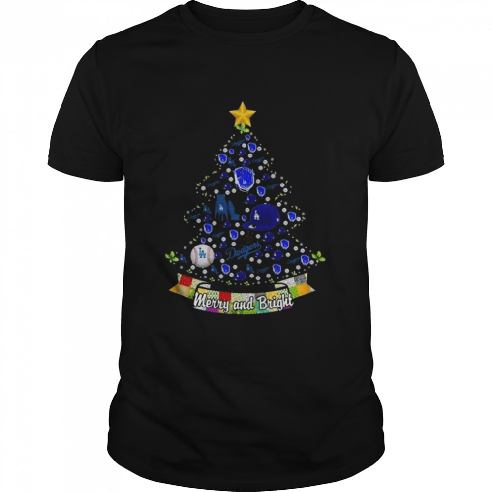 Merry And Bright Los Angeles Dodgers MLB Christmas Tree 2022 Shirt