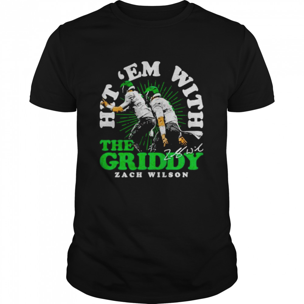 hits ’ems withs thes griddys Zachs Wilsons News Yorks Jetss shirts