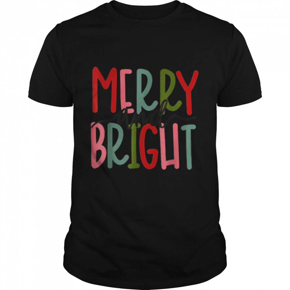 Christmas Shirt Womens Merry And Bright Letter Printed Short T-Shirt B0BM4PDRM6