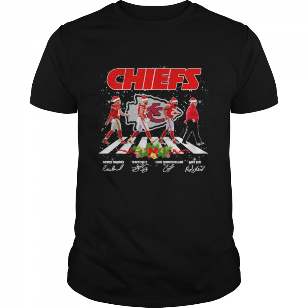 Kansas City Chiefs Patrick Mahomes Travis Kelce And Andy Reid Abbey Road Christmas Shirt