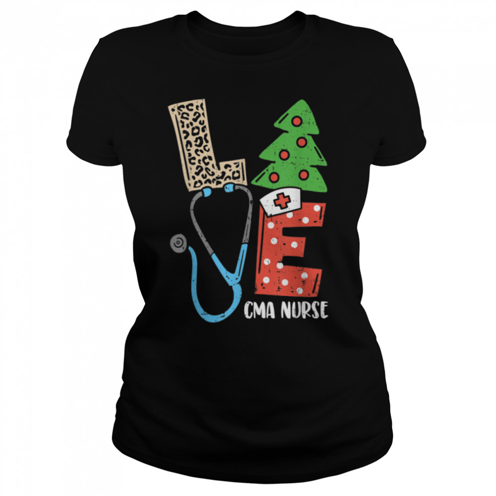 Love Stethoscope Snowflake CMA Nurse Christmas Scrub Xmas T- B0BM9RDMGV Classic Women's T-shirt