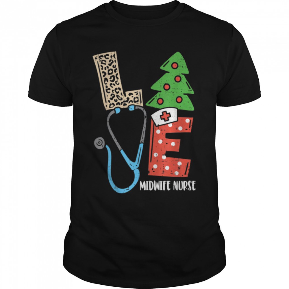 Love Stethoscope Snowflake Midwife Nurse Christmas Scrub T-Shirt B0BM9QNYR7s