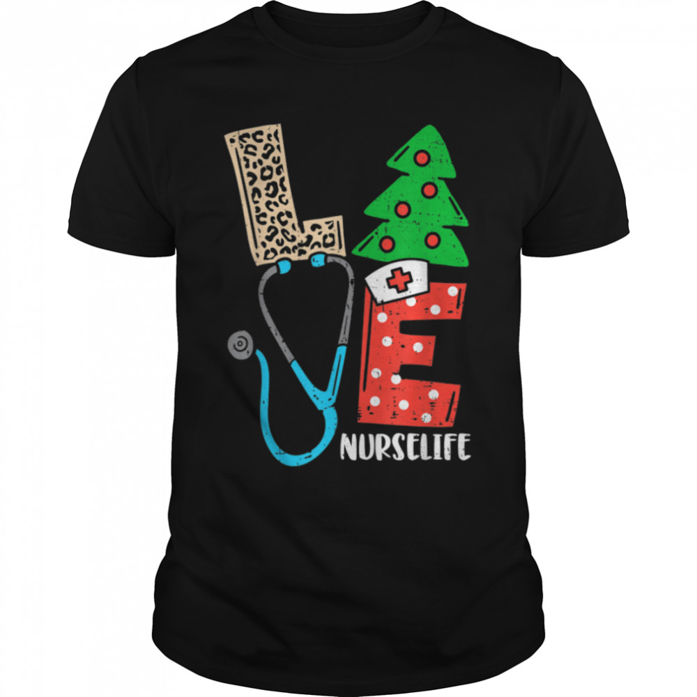 Love Stethoscope Snowflake Nurse Life Christmas Scrub Xmas T-Shirt B0BM9S1LX1s