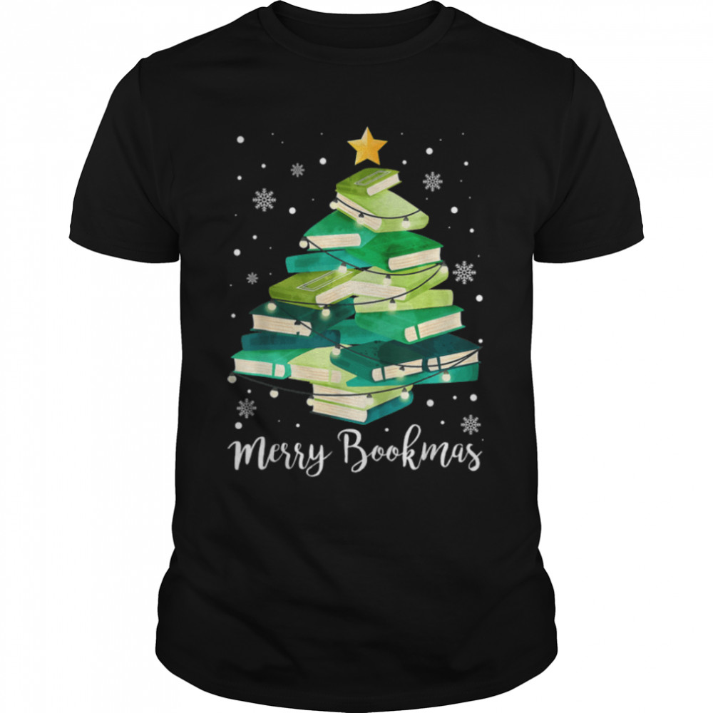 Merry Bookmas Books Pine Tree Funny Reading Lover Christmas T-Shirt B0BM9TXHLX