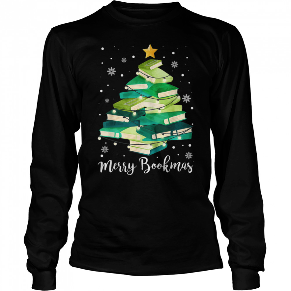 Merry Bookmas Books Pine Tree Funny Reading Lover Christmas T- B0BM9TXHLX Long Sleeved T-shirt